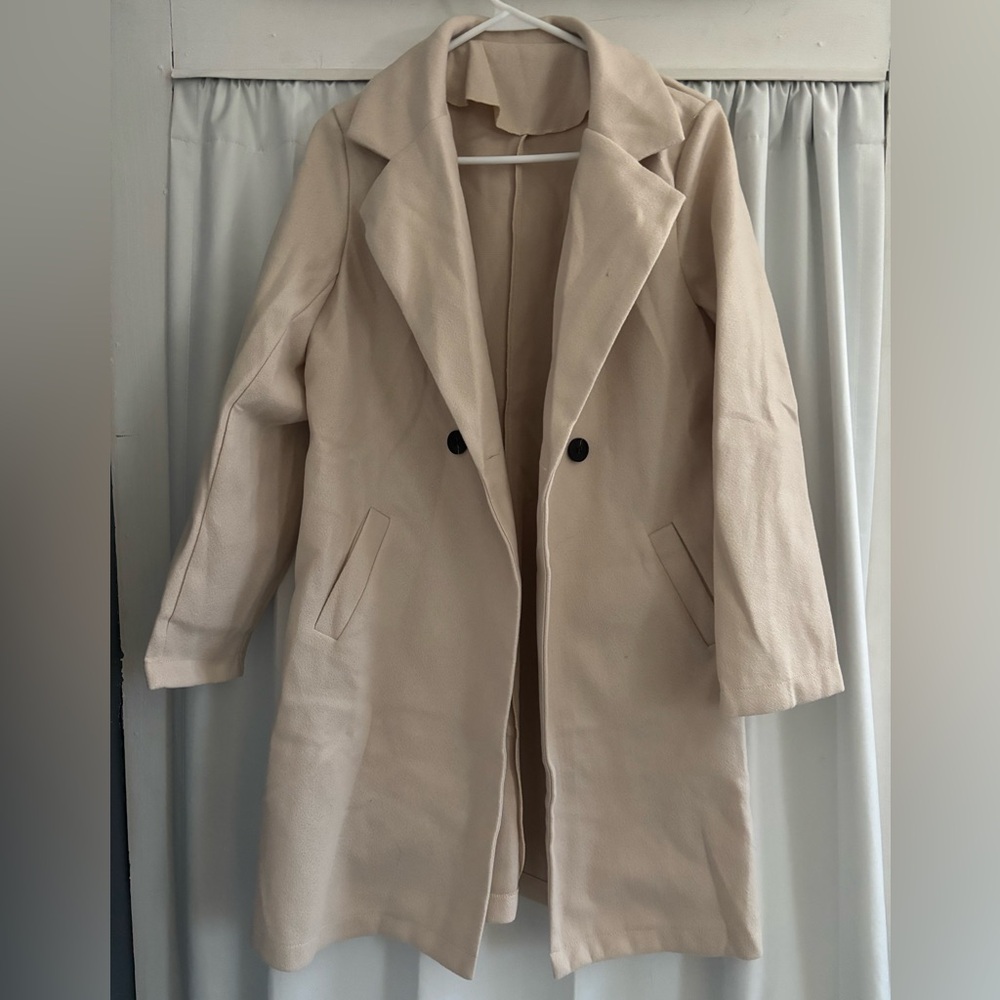 Lapel Neck Double Button Beige Overcoat